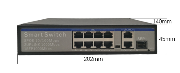 8 2 câble standard de réseau du commutateur Cat5/5e/6 d'Ethernet de PoE de port de gigabit avec 1 port de SFP