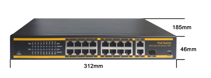 port 250W du commutateur 16 d'Ethernet de 10/100Mbps PoE avec le port de liaison montante de 2*10/100/1000 Mbps